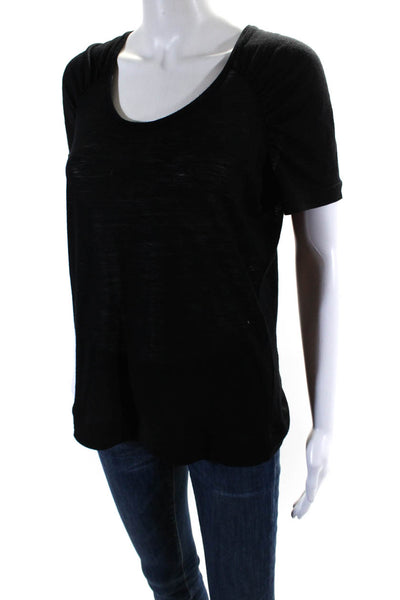 Piazza Sempione Womens Short Sleeve Scoop Neck Tee Shirt Black Cotton Size Large