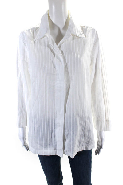 Leggiadro Womens Button Front Long Sleeve Collared Shirt White Cotton Size 16