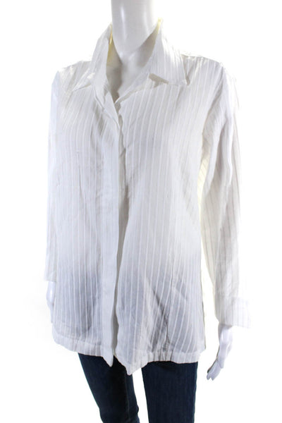 Leggiadro Womens Button Front Long Sleeve Collared Shirt White Cotton Size 16