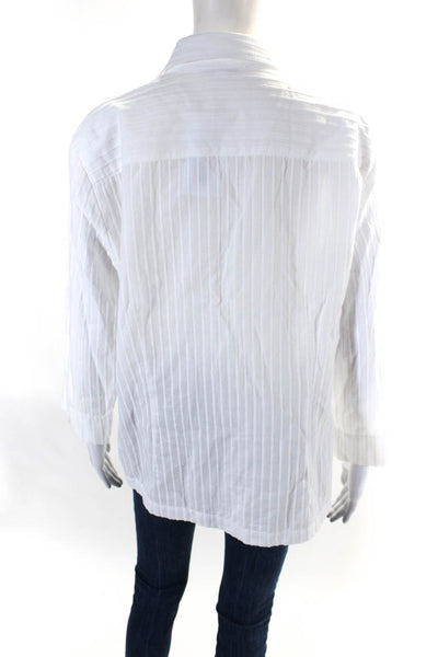 Leggiadro Womens Button Front Long Sleeve Collared Shirt White Cotton Size 16