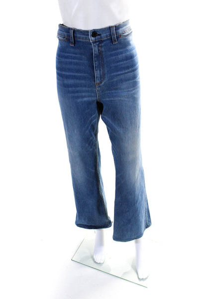 ASKKNY Women's High Waist Wide Leg Button Closure Medium Wash Denim Pant Size 38