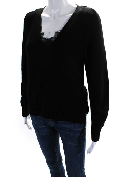 Brochu Walker Womens Wool Lace V-Neck Long Sleeve Pullover Sweater Black Size XS