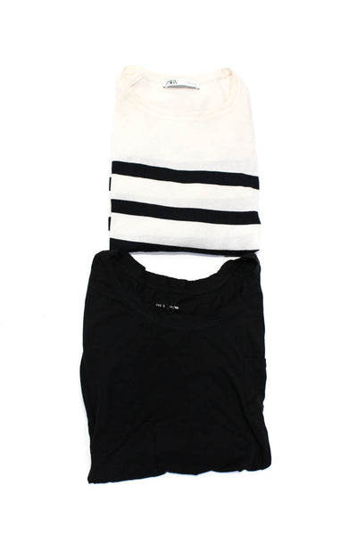 Zara Rag & Bone Womens Striped Long Sleeve Round Neck Tops Black Size S Lot 2