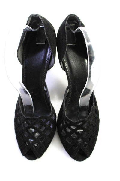 Delman Womens Black Suede Peep Toe D'Orsay High Heels Sandals Shoes Size 7.5M