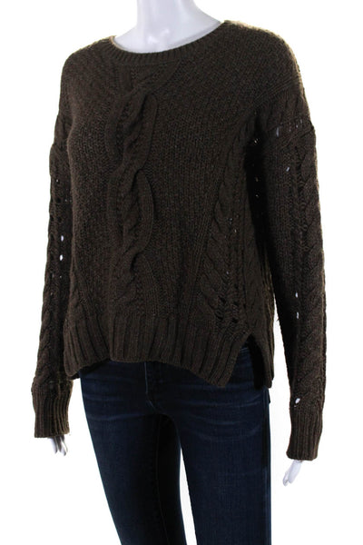Vince Womens Cable-Knitted Long Sleeve Textured Pullover Sweater Brown Size S