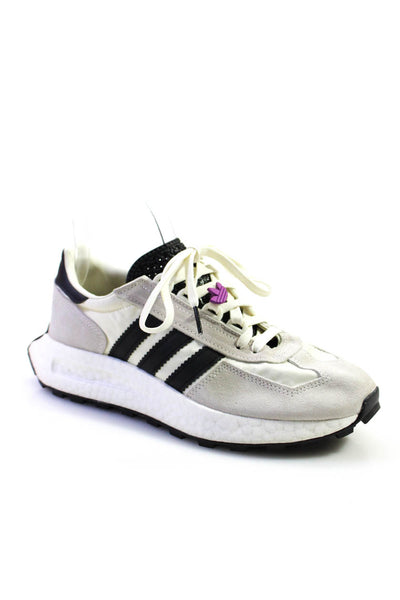 Adidas Womens Striped Print Lace-Up Tied Round Toe Sneakers White Size 7.5