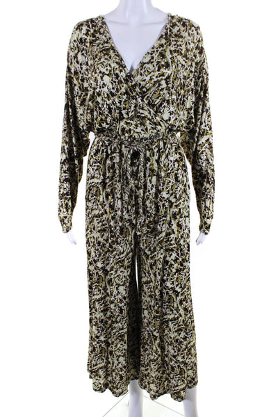 Soft Joie Womens Rhodes Jersey Surplice Wide Leg Jumpsuit Green Brown Size XS