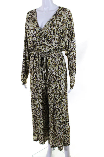 Soft Joie Womens Rhodes Jersey Surplice Wide Leg Jumpsuit Green Brown Size XS