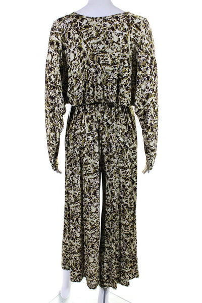Soft Joie Womens Rhodes Jersey Surplice Wide Leg Jumpsuit Green Brown Size XS