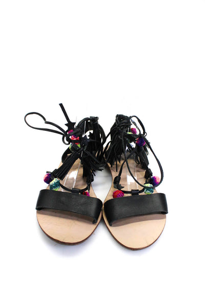 Loeffler Randall Womens Leather Open Toe Star Lace Up Sandals Black Size 10US