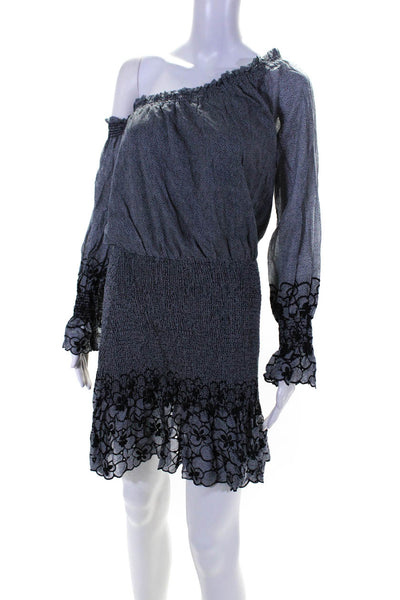 Alexis Women's Off The Shoulder Long Sleeves Drop Waist Mini Dress Blue Size L