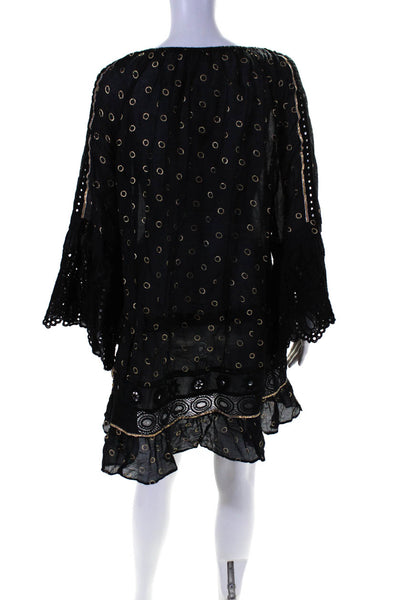 Ramy Brook Women's Boat Neck Spotted Dot Tassel Mini Dress Black Size L