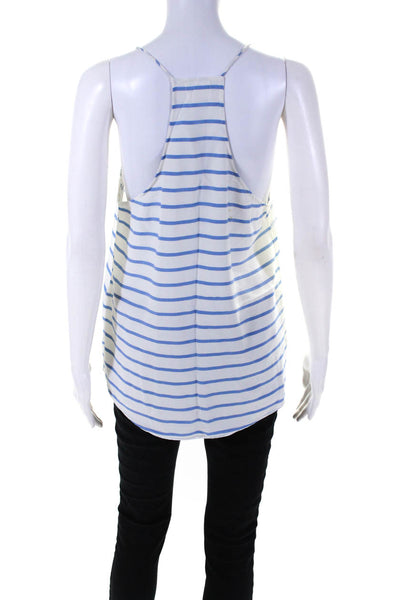 Cami Women's V-Neck Lace Trim Spaghetti Straps Tank Top White Blue Stripe Size L