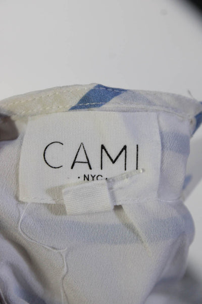 Cami Women's V-Neck Lace Trim Spaghetti Straps Tank Top White Blue Stripe Size L