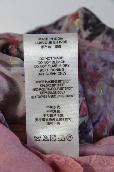 IRO Womens Metallic Silk Collared V-Neck Short Sleeve Dress Pink Size 34