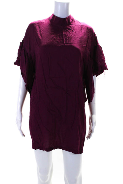IRO Womens Layered High Neck Short Sleeve Pullover Dress Purple Size 34