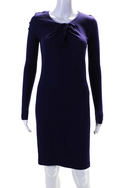 Elie Tahari Womens Wool Blend Round Neck Long Sleeve Zip Up Dress Purple Size XS