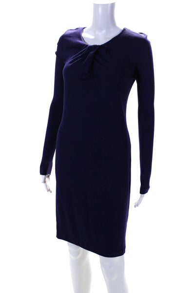 Elie Tahari Womens Wool Blend Round Neck Long Sleeve Zip Up Dress Purple Size XS