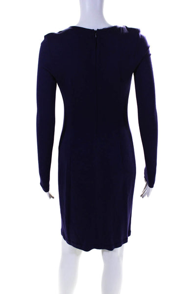 Elie Tahari Womens Wool Blend Round Neck Long Sleeve Zip Up Dress Purple Size XS