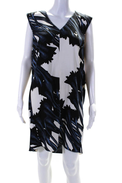 Halston Heritage Womens Abstract Print V-Neck Sleeveless Dress White Size 2