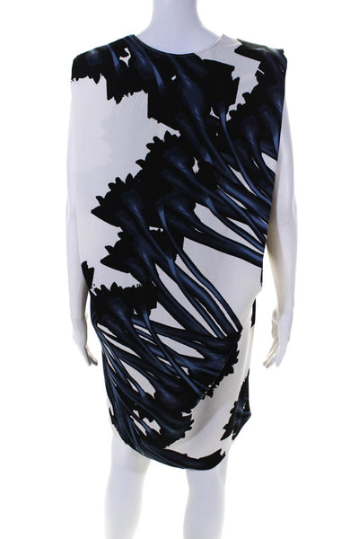 Halston Heritage Womens Abstract Print V-Neck Sleeveless Dress White Size 2