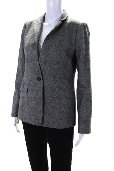 J Crew Womens Wool Houndstooth Striped Buttoned Collared Blazer Gray Size 6