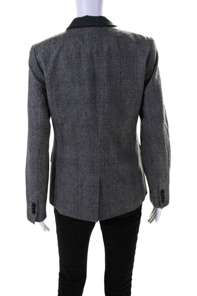 J Crew Womens Wool Houndstooth Striped Buttoned Collared Blazer Gray Size 6