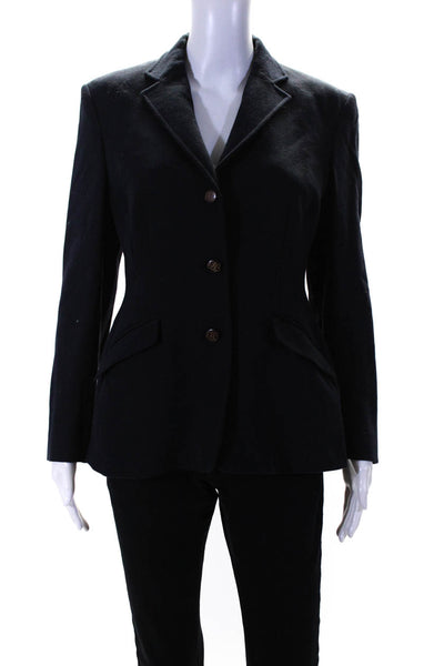 Ralph Lauren Blue Label Womens Wool Collared Buttoned Blazer Jacket Navy Size 10