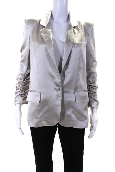 Generation Love Womens Darted Buttoned Ruched Long Sleeve Blazer Beige Size S