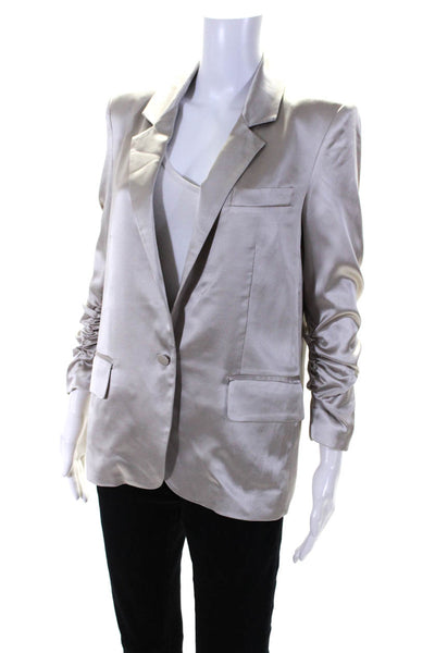 Generation Love Womens Darted Buttoned Ruched Long Sleeve Blazer Beige Size S