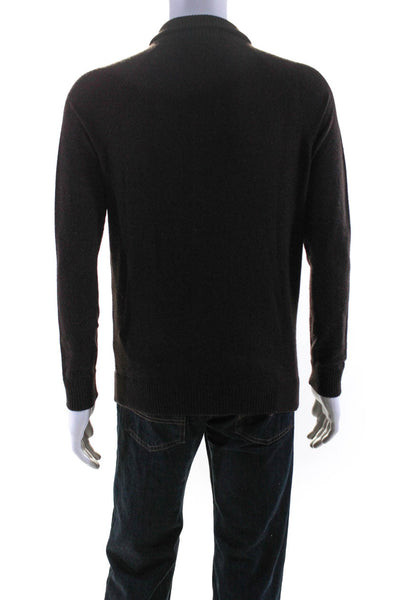 Magaschoni Mens Cashmere Half Zipper Turtleneck Sweater Brown Size Medium