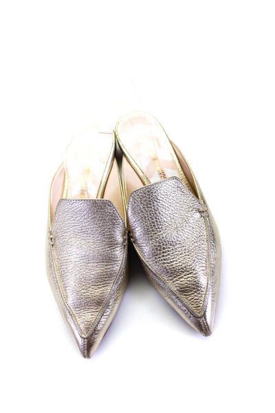 Nicholas Kirkwood Womens Leather Pointed Low Heeled Mules Gold Tone Size 6.5