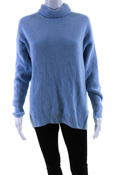 J Crew Womens Long Sleeves Turtleneck Sweater Powder Blue Cotton Size Medium