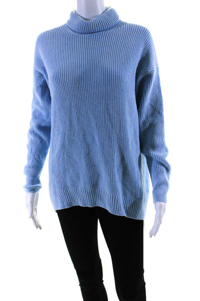 J Crew Womens Long Sleeves Turtleneck Sweater Powder Blue Cotton Size Medium