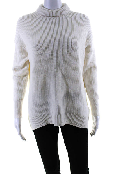 J Crew Womens Long Sleeves Turtleneck Sweater White Cotton Size Small