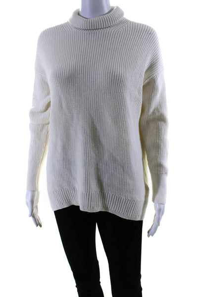 J Crew Womens Long Sleeves Turtleneck Sweater White Cotton Size Small