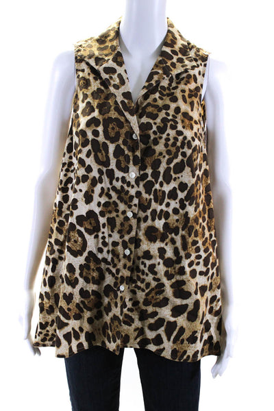 Hinson Wu Women's Collared Sleeveless Button Down Animal Print Blouse Size 6