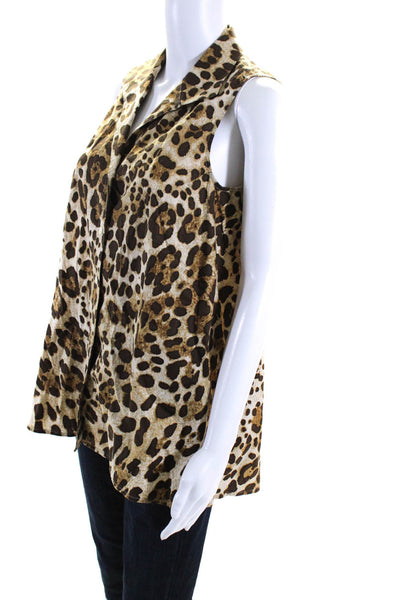 Hinson Wu Women's Collared Sleeveless Button Down Animal Print Blouse Size 6