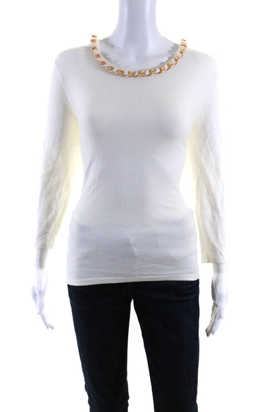 J. Mclaughlin Women's Round Neck Chain Long Sleeves Blouse Cream Size M