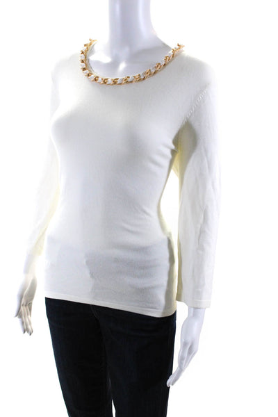 J. Mclaughlin Women's Round Neck Chain Long Sleeves Blouse Cream Size M