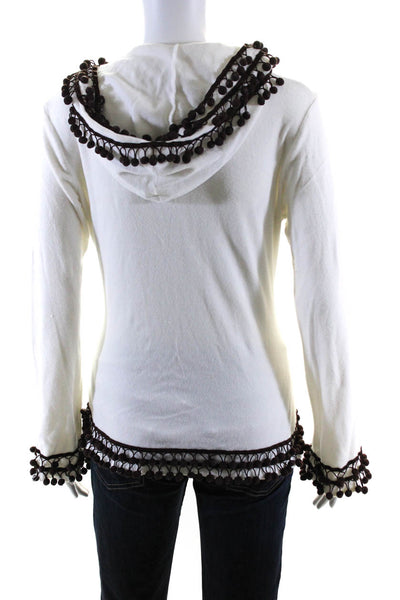 Tory Burch Women's Hood V-Neck Long Sleeves Tassel Sweatshirt White Size S