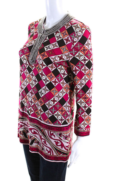 Tory Burch Women's V-Neck Long Sleeves Beaded Multicolor Blouse Size S