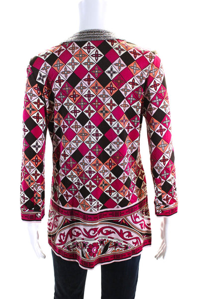 Tory Burch Women's V-Neck Long Sleeves Beaded Multicolor Blouse Size S