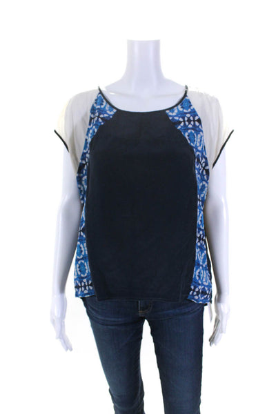 Rebecca Minkoff Womens Silk Abstract Print Boat Neck Draped Blouse Blue Size M