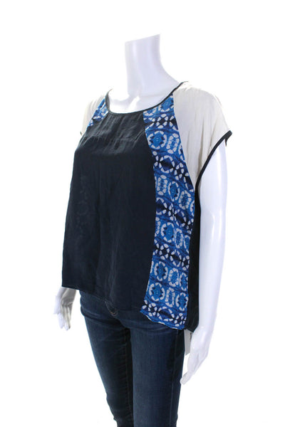 Rebecca Minkoff Womens Silk Abstract Print Boat Neck Draped Blouse Blue Size M