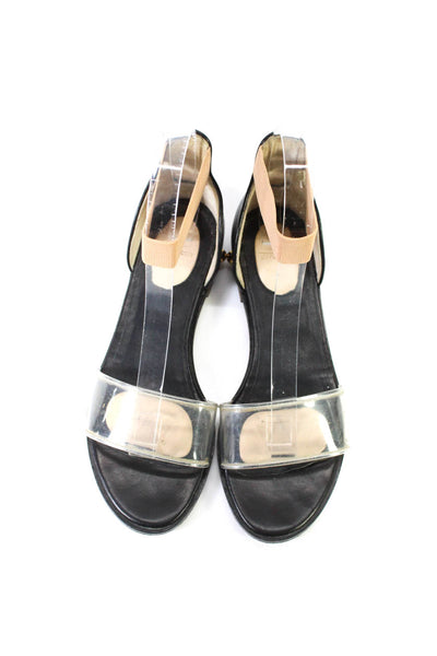 Givenchy Womens Black Clear Ankle Strap Flat Sandals Shoes Size 6