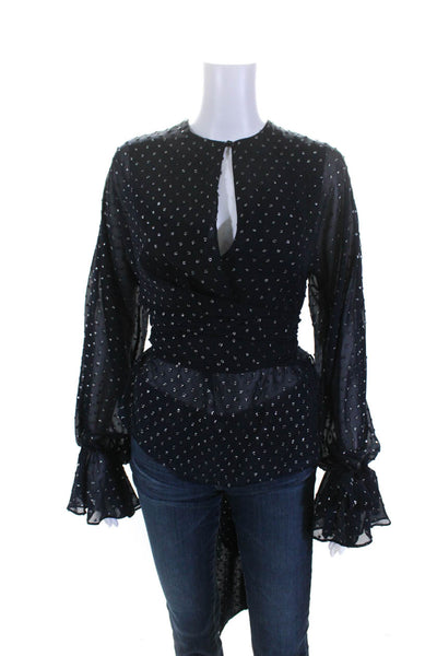 Jonathan Simkhai Womens Blue Textured V-Neck Long Sleeve Blouse Top Size XS