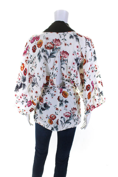 Acler Womens White Floral Print Open Back V-Neck 3/4 Sleeve Blouse Top Size 2