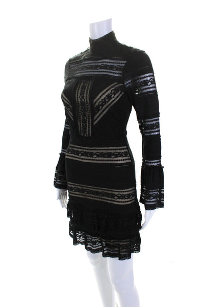 Parker Womens Black Cotton Lace High Neck Long Sleeve Lined Shift Dress Size 0