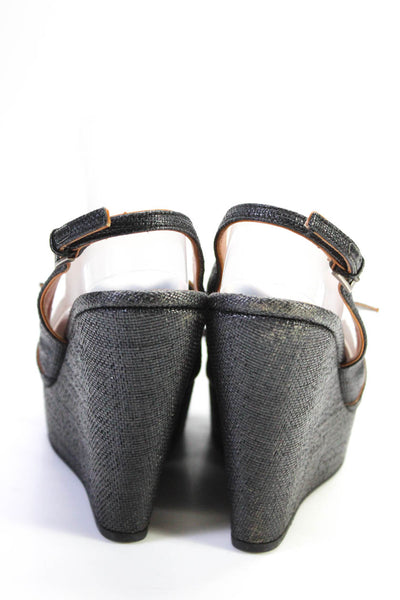 Alaia Womens Black Textured Bow Front Peep Toe Slingback Wedge Shoes Size 10